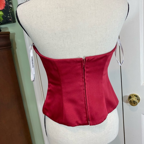 Y2K David’s bridal 2piece red satin strapless corset sz2 Matching maxi skirt sz4 - Picture 12 of 15
